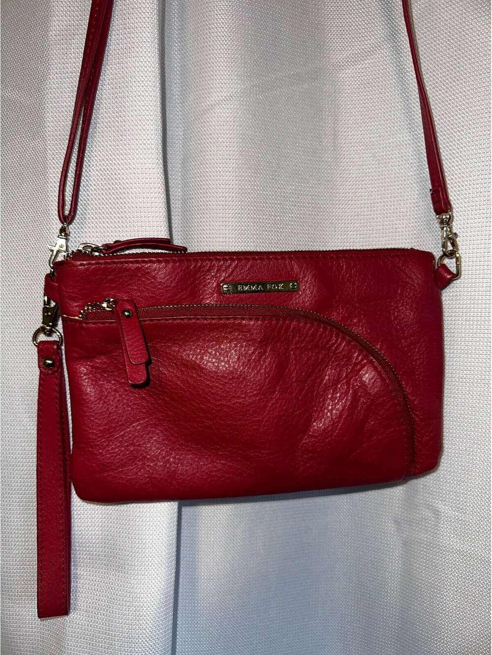 Emma Fox Red Leather Crossbody Bag with Adjustable Strap and